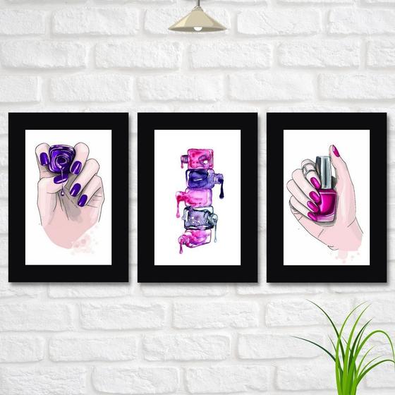 Kit 3 Quadros Decorativos Nail Designer Studio Manicure Sala Recepção Menor preço em Kit 3 Quadros Decorativos Nail Designer Studio Manicure Sala Recepção