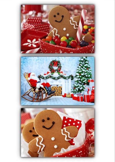 Imagem de Kit 3 quadros decorativos natal boneco biscoito papai noel