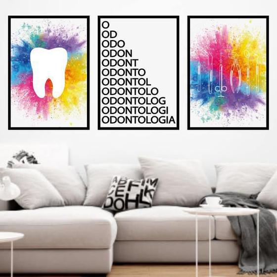 Imagem de Kit 3 Quadros Decorativos Odontologia, Dente - Colorido 45X34Cm