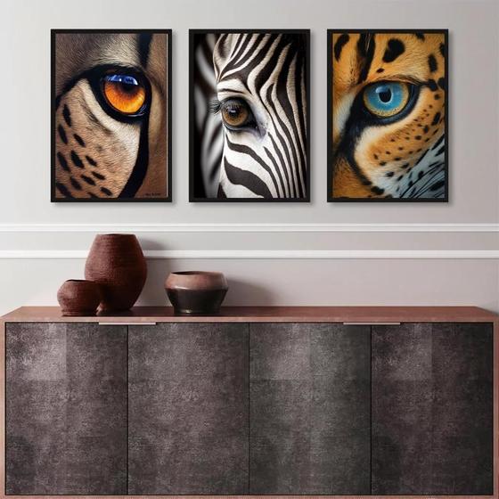 Imagem de Kit 3 Quadros Decorativos Olhos De Animais 45X34Cm - Vidro