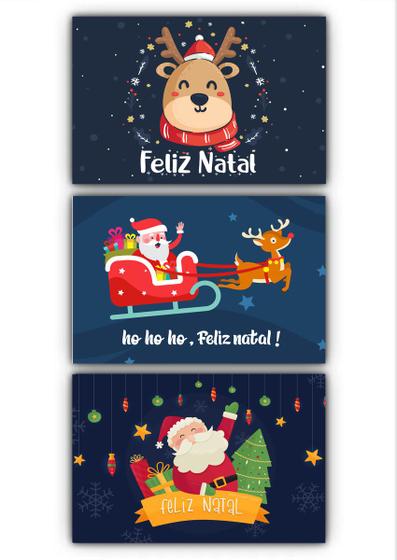 Imagem de Kit 3 quadros decorativos papai noel feliz natal renas mdf