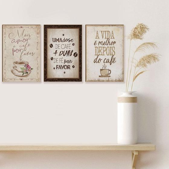 Imagem de Kit 3 Quadros Decorativos para Cozinha Café Amor Frases