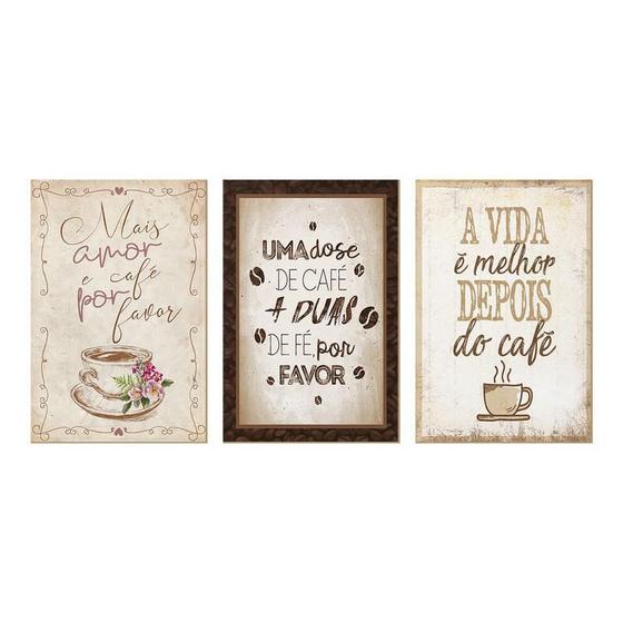 Imagem de Kit 3 Quadros Decorativos Para Cozinha Café Amor Frases