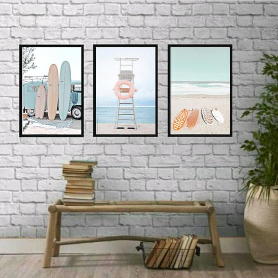 Imagem de Kit 3 Quadros Decorativos Praia Relax 24x18cm - Com Vidro