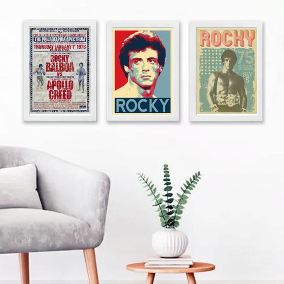 Imagem de Kit 3 Quadros Decorativos Rocky BalboaVintage 24x18cm - com vidro