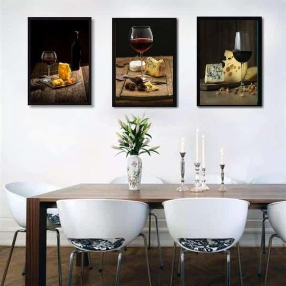 Imagem de Kit 3 Quadros Decorativos Rústicos Vinho 33x24cm - Com Vidro