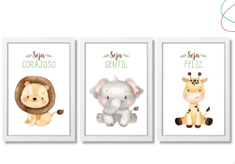 Imagem de Kit 3 Quadros Decorativos - Safari Baby Aquarela*