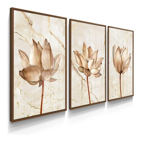 Imagem de Kit 3 Quadros Decorativos Sala Moderna Flores Abstrato Trio