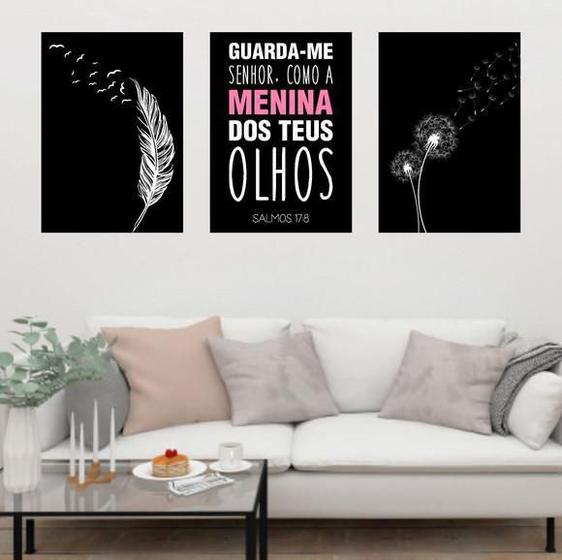 Imagem de Kit 3 Quadros Decorativos Salmo 17:8 Guarda-Me Senhor