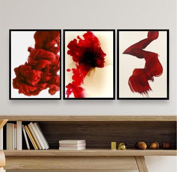 Imagem de Kit 3 Quadros Decorativos Vermelhos- Abstrato Formas 24X18Cm