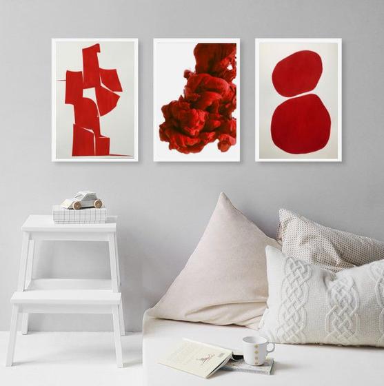 Imagem de Kit 3 Quadros Decorativos Vermelhos- Arte Moderna 33x24cm