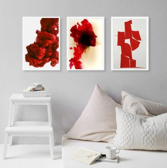 Imagem de Kit 3 Quadros Decorativos Vermelhos- Formas Abstratas