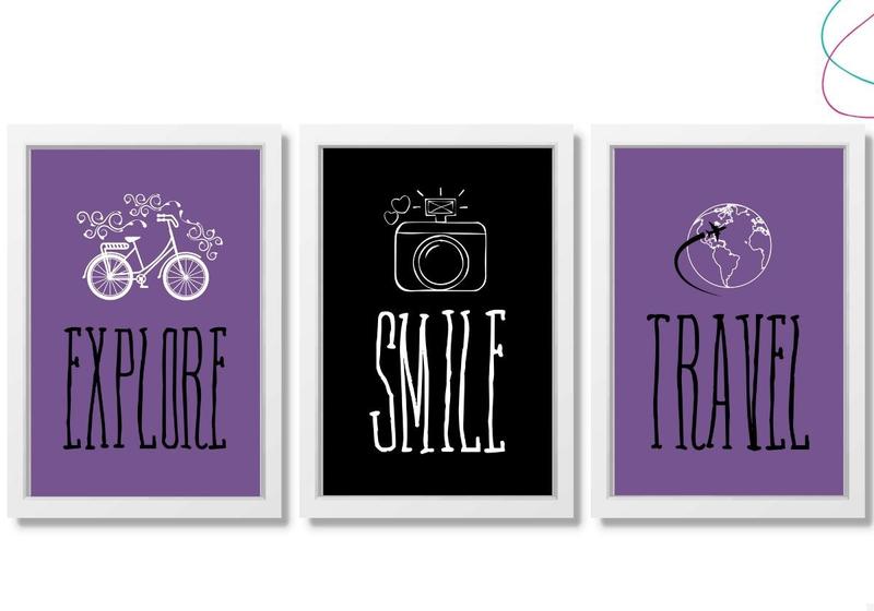 Imagem de Kit 3 Quadros Decorativos - Viagem Explore Travel Smile