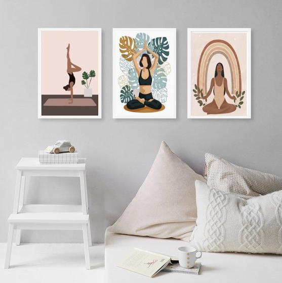 Imagem de Kit 3 Quadros Decorativos Yoga e Plantas 45x34cm - com vidro