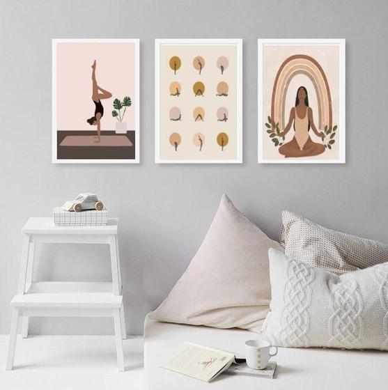 Imagem de Kit 3 Quadros Decorativos Yoga- Posições 24X18Cm - Com Vidro