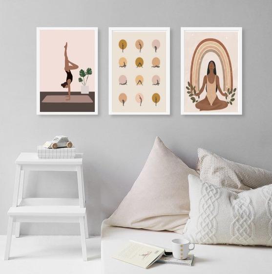 Imagem de Kit 3 Quadros Decorativos Yoga- Posições 45x34cm - com vidro