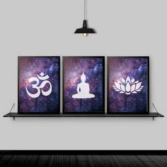 Imagem de Kit 3 Quadros Decorativos Zen Buda Universo 33X24Cm Branca