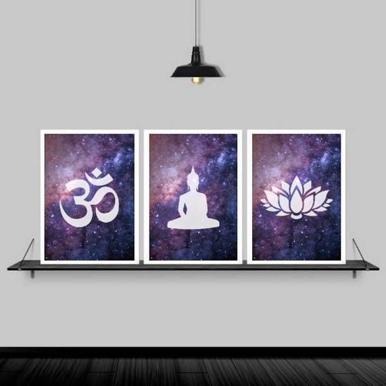 Imagem de Kit 3 Quadros Decorativos Zen Buda Universo 45x34cm - com vidro