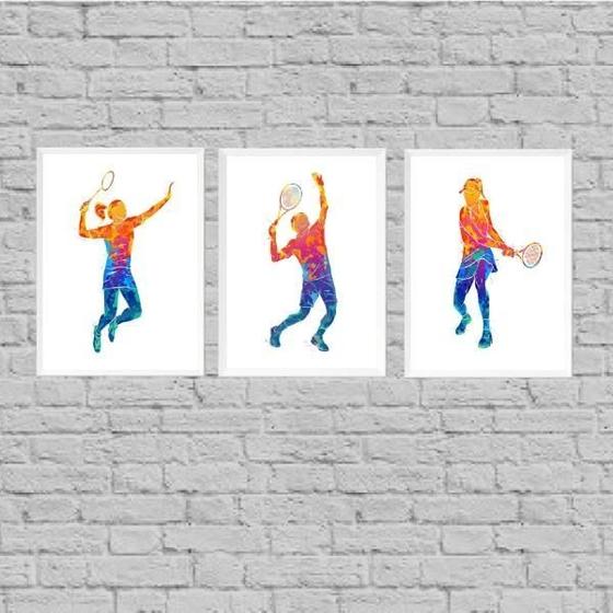 Imagem de Kit 3 Quadros Esporte Tênis 24X18Cm - Com Vidro
