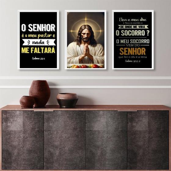 Imagem de Kit 3 Quadros Evangélicos Para Cozinha- O Senhor É Meu Pastor 24x18cm - com vidro