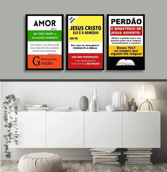 Imagem de Kit 3 Quadros Evangélicos Remédios 33x24cm - com vidro