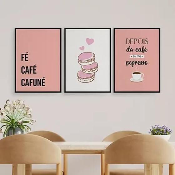 Imagem de Kit 3 Quadros Fé Café E Cafuné 24X18Cm Com Vidro - Branca