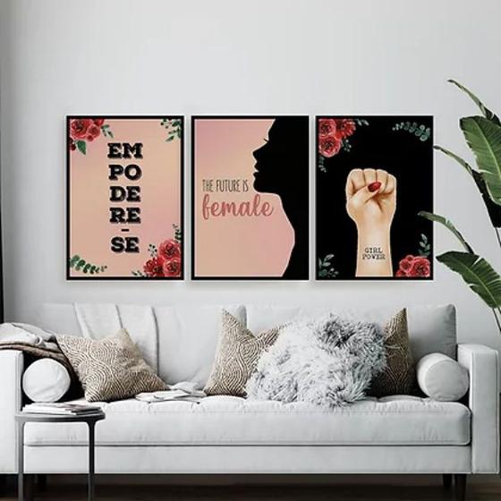 Imagem de Kit 3 Quadros Feministas Empodere-se 45x34cm - com vidro