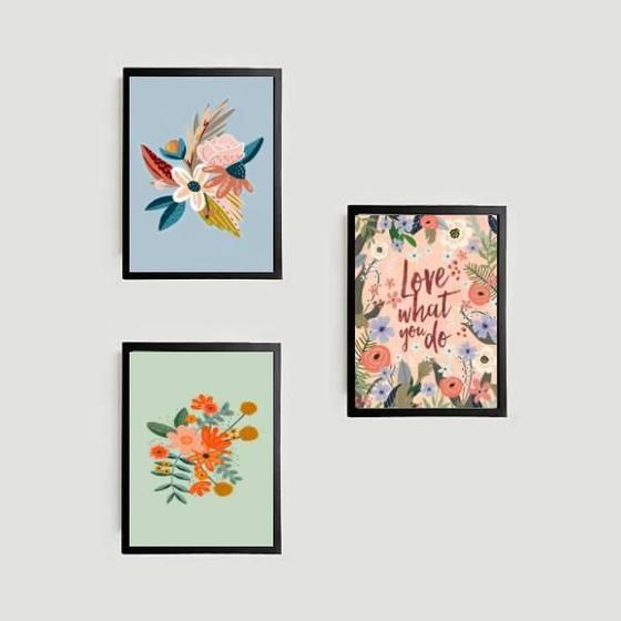 Imagem de Kit 3 Quadros Florais Love What You Do 24X18Cm