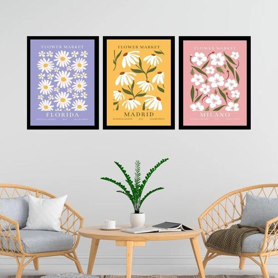 Imagem de Kit 3 Quadros Flores Flowers Market 33X24Cm