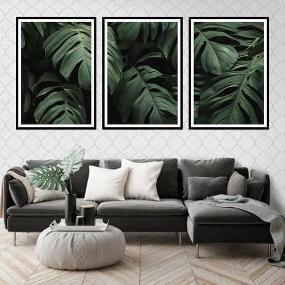 Imagem de Kit 3 Quadros Folhas Tropicais 24x18cm - com vidro
