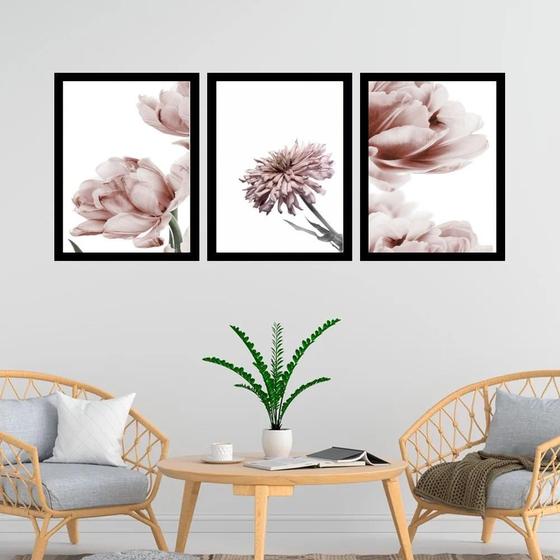 Imagem de Kit 3 Quadros Fotografias Modernas Flores Rosê 24X18Cm Vidro