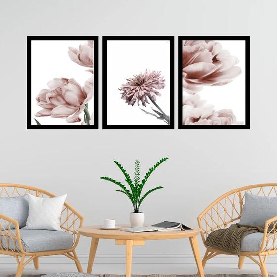 Imagem de Kit 3 Quadros Fotografias Modernas Flores Rosê 33x24cm - com vidro