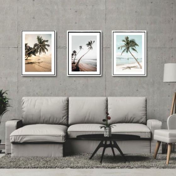 Imagem de Kit 3 Quadros Fotos Paisagens Praia Coqueiros 24x18cm - com vidro