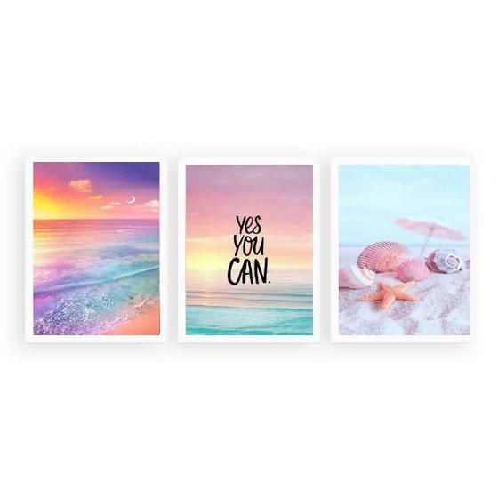 Imagem de Kit 3 Quadros Frase Praia Motivacional 33X24Cm