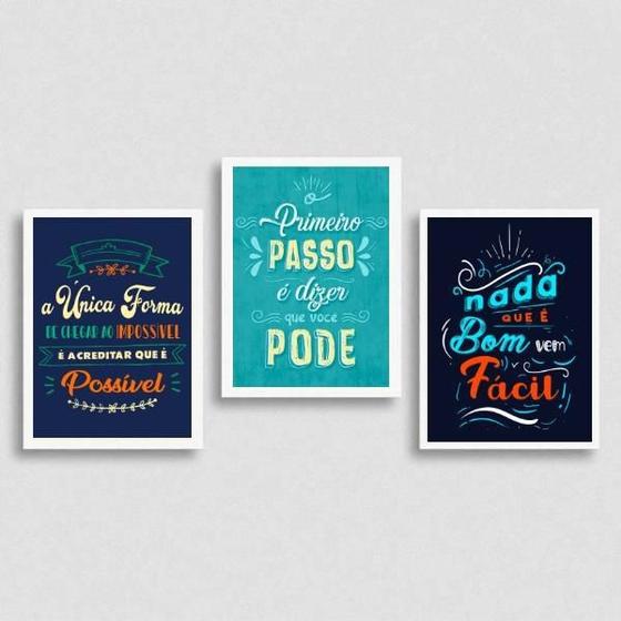 Imagem de Kit 3 Quadros Frases Motivacionais 33X24 Vidro Branca