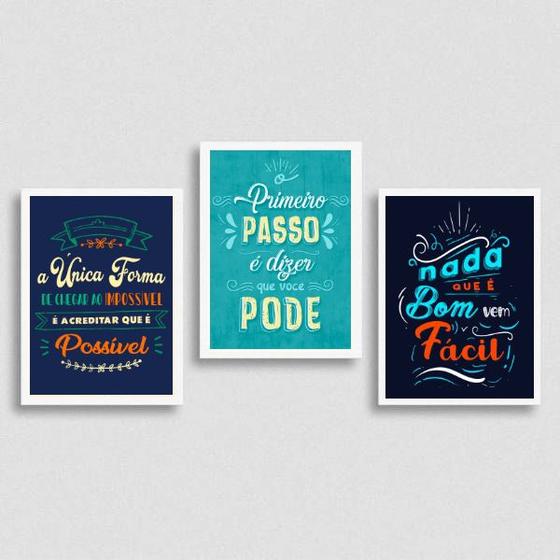 Imagem de kit 3 Quadros Frases Motivacionais Corporativas 24x18cm