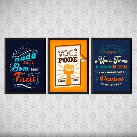 Imagem de Kit 3 Quadros Frases Motivadoras Trabalho 45X34Cm Branca