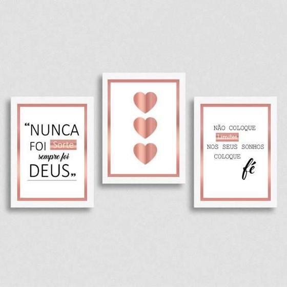 Imagem de Kit 3 Quadros Frases Questão De Fé 33X24Cm - Com Vidro