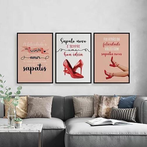 Imagem de Kit 3 Quadros Frases Sapatos 24X18Cm