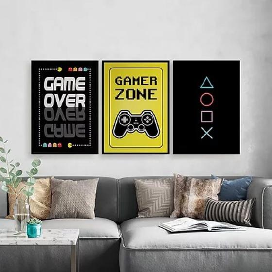 Imagem de Kit 3 Quadros Gamer Game Over 45x34cm - com vidro