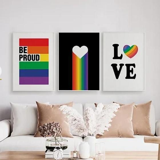 Imagem de Kit 3 Quadros Gay Be Proud 24X18Cm - Com Vidro Preta