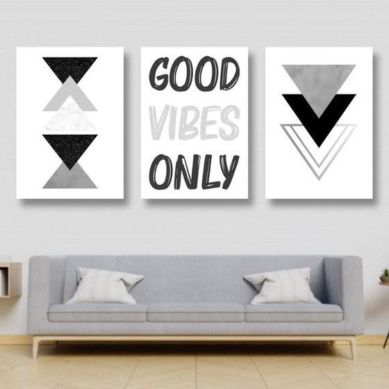 Imagem de Kit 3 Quadros Geométrico Good Vibes Only 24x18cm - com vidro