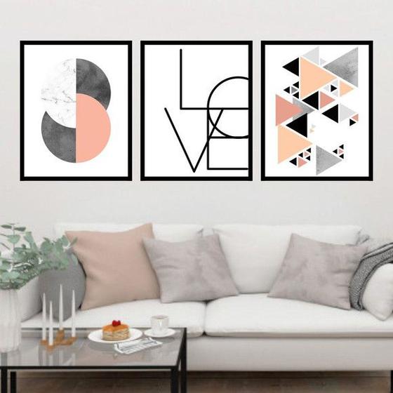 Imagem de Kit 3 Quadros Geométrico Love Triângulos 24x18cm - com vidro
