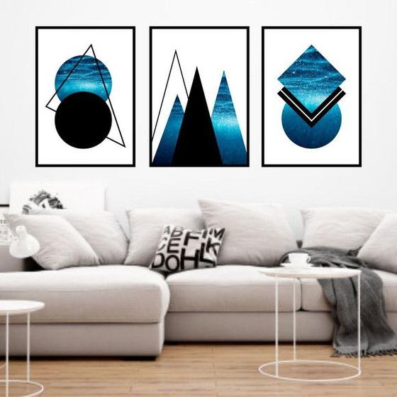 Imagem de Kit 3 Quadros Geométrico Mar 45x34cm - com vidro