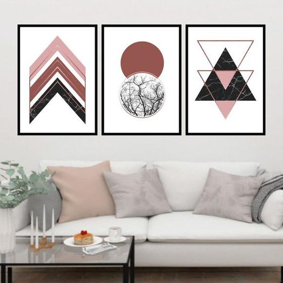 Imagem de Kit 3 Quadros Geométrico Rosa e Gold 24x18cm - com vidro