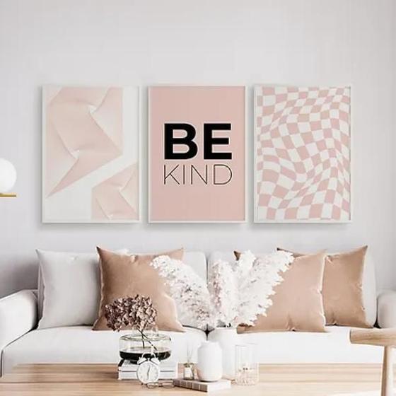 Imagem de Kit 3 Quadros Geométricos Be Kind 33X24Cm - Com Vidro Preta
