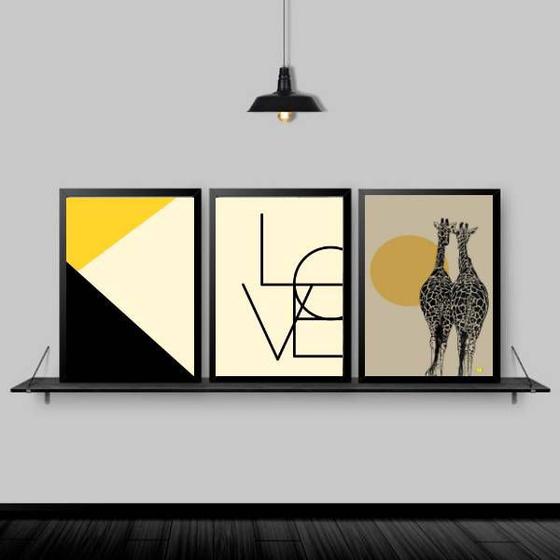 Imagem de Kit 3 Quadros Girafas Love Geométrico 45x34cm