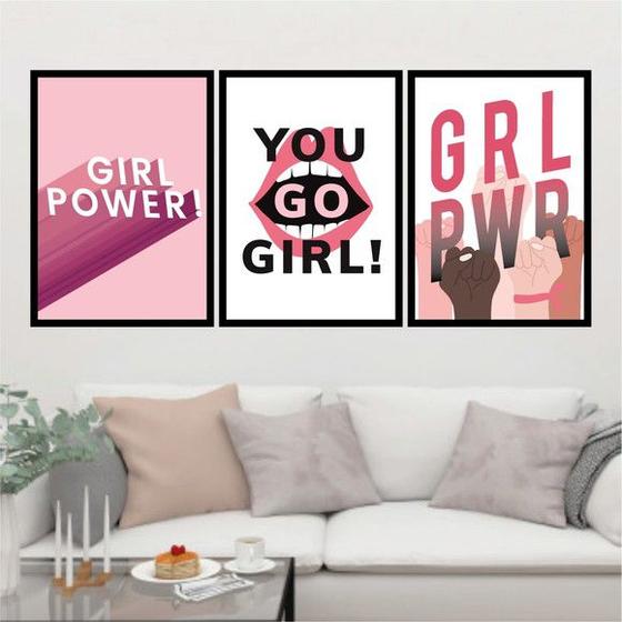 Imagem de Kit 3 Quadros Girl Power - Grl Pwr 45x34cm - com vidro