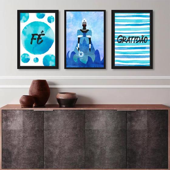 Imagem de Kit 3 Quadros Iemanjá - Fé e Gratidão 45x34cm - com vidro