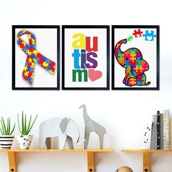 Imagem de Kit 3 Quadros Infantis Autismo 45X34Cm